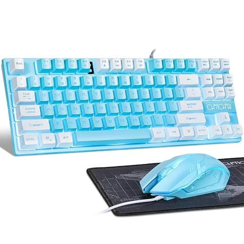 CHONCHOW Blue Keyboard and Mouse Combo, 87 Keys TKL USB Wired LED Light Up Backlit Keyboard, 800-3200 DPI RGB Mouse, Blue Mouse and Keyboard Combo for PS4 PS5 PC Laptop Mac Computers - Image 1