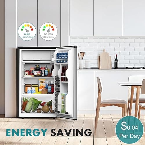 OLIXIS 3.2 Cu.Ft Mini Fridge with Freezer, Single Door Compact Refrigerator | Adjustable Thermostat, 5-Level Thermostat, for Bedroom Office Dorm, LED Interior Light, Sliver thumbnail 5