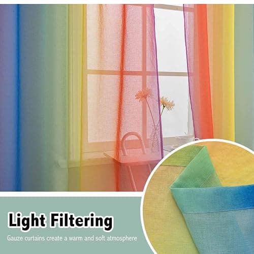 Anytime Rainbow Sheer Curtain Panels for Living Room Elegant Window Treatment Sets Light Filtering Translucent Draperies for Office (2 Panels,W52 x L63inch) thumbnail 6