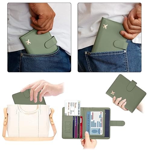 Melsbrinna Rfid Passport Holder for Travel women/Men, Cute Passport Wallet Rfid Blocking Card Slots, Rfid Passport Cover/CaseTravel Wallet, Passport Book Holder (1, Green) thumbnail 7