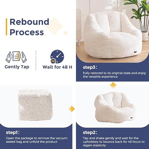 MAXYOYO Bean Bag Chair, Comfy Bean Bag Sofa with Back Support, Faux Fur Bean Bag Chair for Adults and Kids, Stuffed Floor Sofa for Living Room, Bedroom, Apartment, Beige thumbnail 7