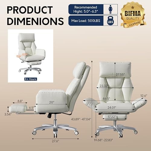 JULYMON Cross Legged Office Chair with Pets Friendly Seat, Plus Size Criss Cross Desk Chair, Big and Tall Office Chair with Foot Rest, Reversible Armrests & Wide Seat, Cream White thumbnail 2