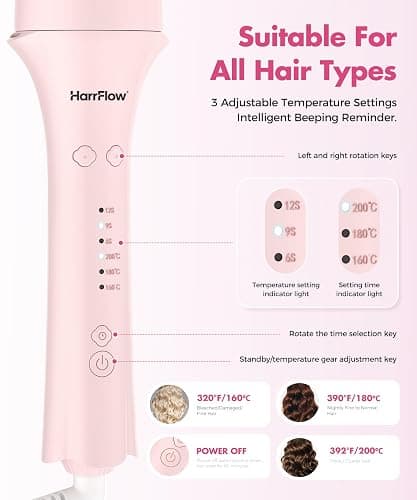 HarrFlow Automatic Hair Curler for Women 7 in 1 Curling Iron & Hair Straightener Brush with 3 Heat Settings, Timer, 300M Negative Ions & Dual Voltage for Frizz-Free Curls at Home & Travel thumbnail 6