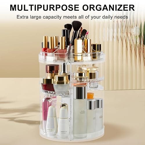 AMEITECH Makeup Organizer, 360 Degree Rotating Adjustable Cosmetic Storage Display Case with 8 Layers Large Capacity, Fits cosmetics, Makeup Brushes, Lipsticks and More, Clear thumbnail 6