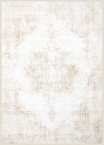 Area Rugs 8x10 Vintage Rug: Large Washable Living Room Rug Retro Medallion Distressed Rugs Soft Low Pile Non-Slip Indoor Floor Carpet for Bedroom Kitchen Nursery Dining Table Office (Beige, 8'x10') thumbnail 9