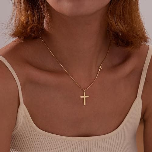Easter Basket Stuffer Cross Necklace for Women Girls, Dainty 14K Gold Silver Plated Cross Choker Jewelry Non Tarnish Waterproof Cute Simple Small Necklace Christian Baptism Religious Faith Jewelry Gifts thumbnail 3