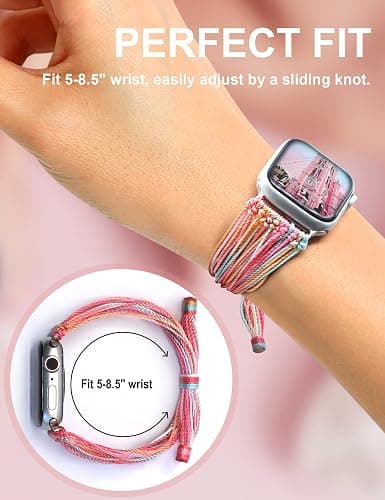 JR.DM Boho Watch Bands Compatible with Apple Watch 40mm 41mm 38mm 44mm 42mm 45mm 46mm Women, Cute Handmade Friendship Bracelet Hippie String Art for iWatch Series SE/11/10/9/8/7/6/5/4/3/2/1 thumbnail 2