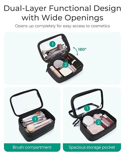 BAGSMART Double Layer Clear Makeup Bag, TSA-Approved Toiletry Bag, Large Opening with Handle, Cute Water-Resistant Travel Cosmetic Bag with Double Zipper for Car Essentials(Black) thumbnail 3