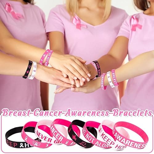 Moon Boat 144PCS Breast Cancer Awareness Bracelets Bulk - Pink Ribbons Hope Faith Strength Courage Stretch Wristbands for Women Gifts Party Supplies thumbnail 3