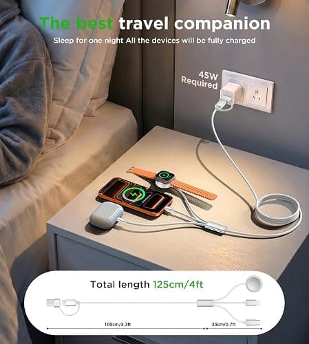 Travel Essentials for Apple Watch Charger,iPhone Charger,3 in 2 Type C/Lightning/Magnetic Travel Charging Cable,Portable Multi Charging Cable for Apple Watch, iPhone 17‑11,Samsung S26,Car–4ft thumbnail 4