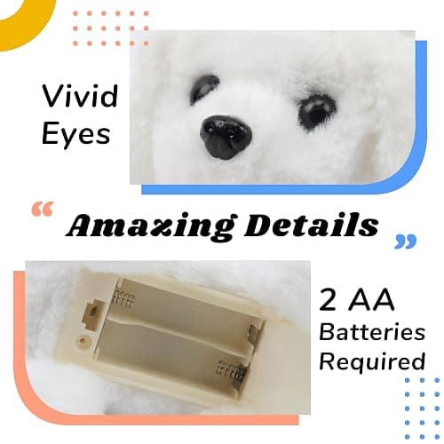 Hopearl Walking Dog Bichon Interactive Electronic Pet Plush Toy Puppy Woof and Moving Animated Nodding Head Gifts for Toddlers Birthday, White, 18cm thumbnail 6