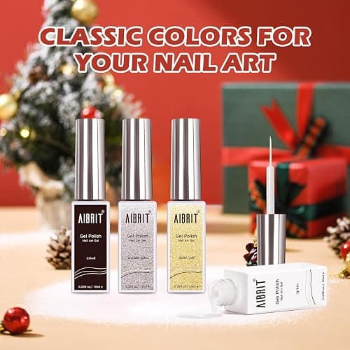 Gel Liner Art Polish Set 10ml, 4 Colors Black White Gold Silver Design Paint with Thin Brush in Bottle for Swirl/ Euphoria French Tips Manicure Painting DIY at Home thumbnail 2