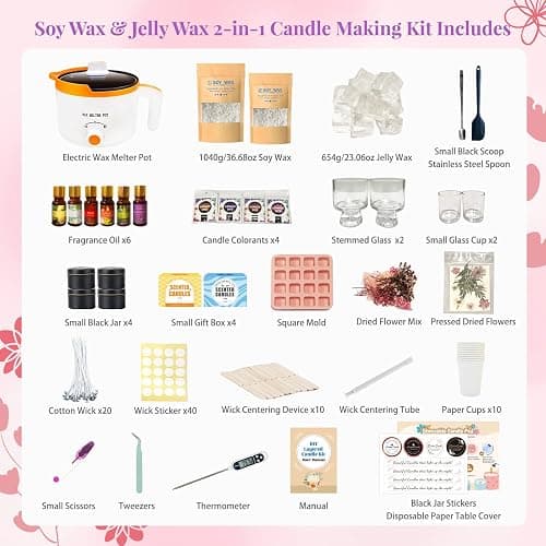 Soy Wax & Jelly Wax 2-in-1 Candle Making Kit – Complete DIY Candle Making Kit with Wax Melting Pot, 6 Scents, 4 Colors & Tools – Create Hands-On Memories, Crafted for Hobbyists & Personalized Gifting thumbnail 2
