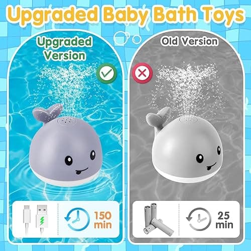 Gigilli Upgraded Baby Bath Toys, Rechargeable Light Up Bath Toys for Kids 1-3, Baby 6-12 12-18 Months Whale Bath Toy Sprinkler, Fountain Bathtub Toys Toddler Newborn Birthday Gifts - Gray whale thumbnail 3