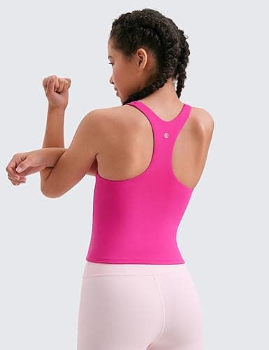 CRZ YOGA Girls Butterluxe Double Lined Tank Tops Waist Length High Neck Racerback Sleeveless Teen Kids Active Casual Dance thumbnail 3