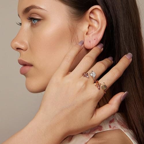 RUKYF Silver/Gold Plated Ajustable Rings for Women Dainty Koi Fish Dragon Snake Bat Open Stacking Rings Unique Trendy Jewelry for Women thumbnail 3