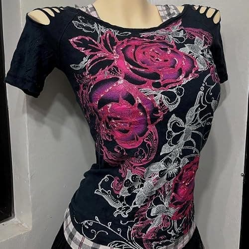 2000s Tops Y2k Grunge Shirts Alt Emo Clothes Teen Girls Cutecore Harajuku Graphic Tees Goth Whimsy Twee Short Sleeve Top thumbnail 3