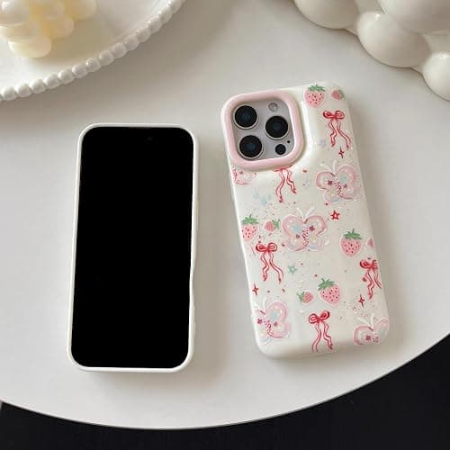 FLIRACON Cute Butterfly Bowknot Strawberry Soft Phone Case Compatible with iPhone Case (White,for iPhone 15 Plus) thumbnail 6