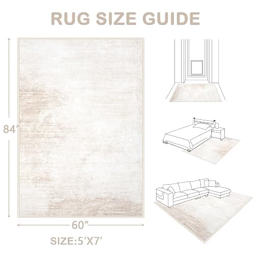 Area Rugs 5x7 Living Room: Washable Rug Modern Abstract Large Rug Soft Non Slip Neutral Rugs Stain Resistant Indoor Carpet for Bedroom Kitchen Dining Room Table Nursery Home Office Rugs(Beige,5'x7') thumbnail 2