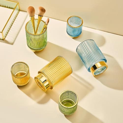 LEICURACE Makeup Brush Holder Organizer,Toothbrush Holders,Desk Pen Pencil Holder,Multifunctional Vintage Glass Brush Cup（L/Green/A3-6-US） thumbnail 6