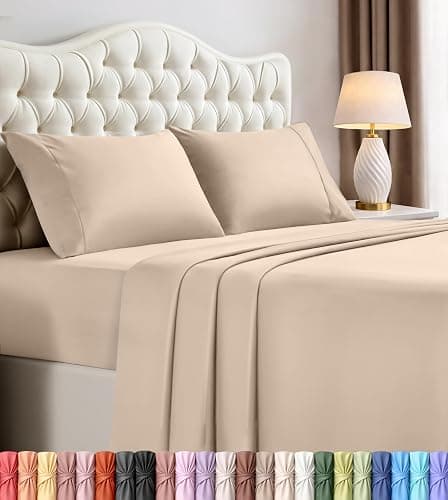 King Sheets Set, 4 Pieces 16" Deep Pocket Hotel Luxury Bed Sheets, Beige | Extra Soft Bedsheet Set, Comfy & Breathable Cooling Sheets, Wrinkle & Fade Resistant, Fitted Sheet, Flat Sheet, 2 Pillowcases - Image 1