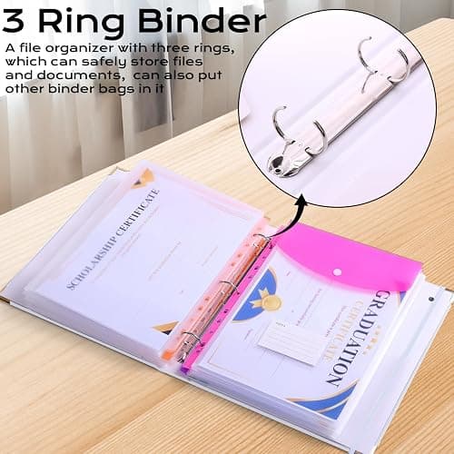 XKDOUS Important Document Organizer 3 Ring Linen Binders Folio File Folders | Beige Expanding Storage Holder with Gold-foiled Hardcover, 9 Pockets & Labels for A4, Letter Size Papers, Home & Office thumbnail 5