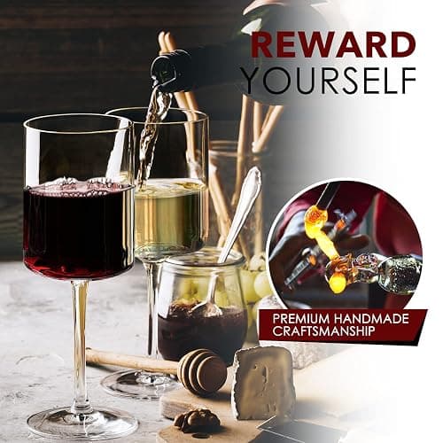 Chouggo Square Wine Glasses Set of 6, Hand Blown Crystal Red Wine or White Wine Glass 11.4Oz - Hand Crafted by Artisans - Gifts for Women, Men, Wedding, Anniversary, Christmas, Birthday thumbnail 4