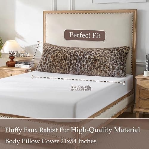 HKMR Brown Leopard Print Body Pillow Cover(No Filling),Plush Fuzzy Faux Fur Body Pillowcase with Zipper, 20x54 inch Fluffy Fuzzy Hug Long Pillow Cover for Pregnant Women Side Sleeper thumbnail 5