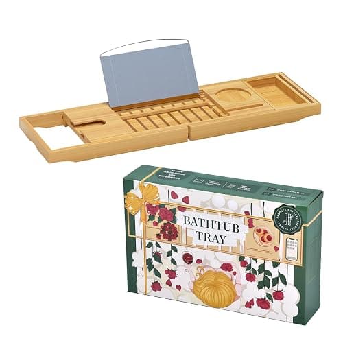 Sen Yi Bao Luxury Bamboo Bathtub Tray - Wooden Expandable Caddy with Book, Tablet, Wine Holder - Gift Idea thumbnail 6