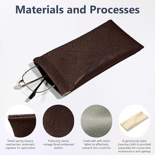 Tavonis Eyeglasses Cases 2Pack Embossed PU leather glasses pouch Squeeze Top Portable Glasses Cases for Men Women thumbnail 3