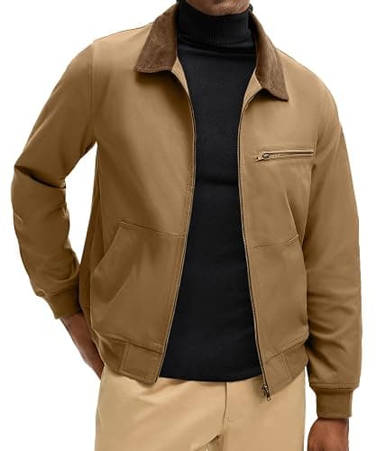 HOTake Men's Bomber Jacket Cotton Lightweight Casual Jacket with Corduroy Collar thumbnail 8
