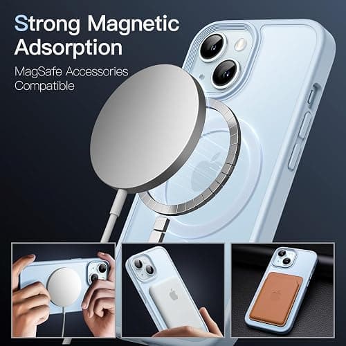 JETech Coque Magnétique pour iPhone 15 6,1 Pouces Compatible avec MagSafe, Etui Translucide Mat Arrière Housse Fine Antichoc (Dos Bleu) thumbnail 3