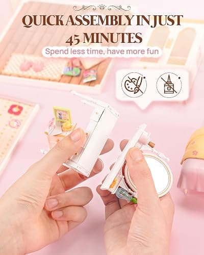 Rolife Super Creator Kits Pink Bedroom, Tiny House Building Blocks for Little Dolls, DIY Plastic Mini House Model Building Kits for Teens Aged 14+, DIY Crafts/Hobbies for Adults (Lovely Pink Bedroom) thumbnail 5