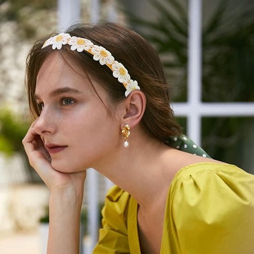 Totelux Daisy Headband Yellow Embroidery Flower Hair Bands Cute Flowers Hair Accessories for Women Girl Birthday Wedding Party Supplies thumbnail 2