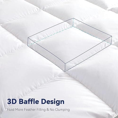 LeWinBedding 3 Inch White Goose Feather Mattress Topper,Twin Feather Bed Topper,Mattress Cover with Straps,Ultra Soft Pillowtop,100% Cotton Fabric(39”x75”) thumbnail 6