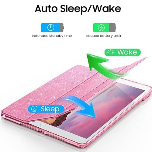 Fintie Slim Case for iPad 9th / 8th / 7th Generation (2021/2020 / 2019) 10.2 Inch - [Built-in Pencil Holder] Glittering Sparkly Shockproof Cover with Shiny Clear Back Shell, Auto Wake/Sleep, Pink - Pink thumbnail 8