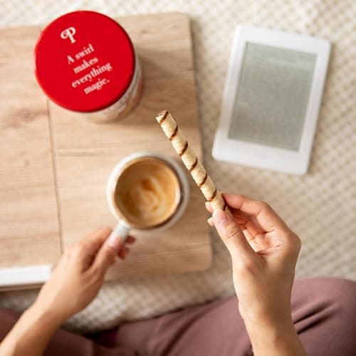 Pirouline Rolled Wafers – Chocolate Hazelnut – Rolled Wafer Sticks, Crème Filled Wafers, Rolled Cookies for Coffee, Tea, Ice Cream, Snacks, Parties, Gifts, and More – 3.25oz Tin 4pk thumbnail 5