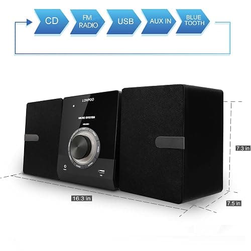 Compact Stereo System Speakers with CD Player, Bluetooth, FM Radio, Aux-in, USB-in, Earphone Jack, DSP-Tech, Remote, 30W Crisp-Sound Shelf Stereo System for Home (LP-886BT) thumbnail 7
