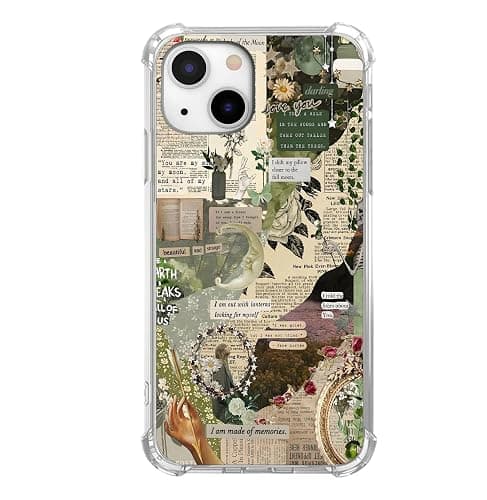 DTMWICD Literary Aesthetic Collage Case for iPhone 14/13, Cottagecore Green Nature, Trendy Cool Soft TPU Bumper Case for iPhone 14/13 - Image 1