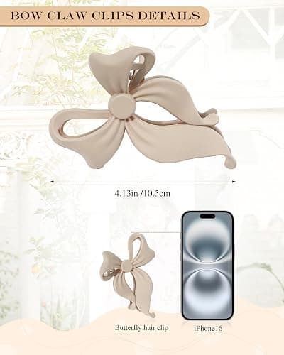 4 PCS Bow Hair Clips Bow Claw Clip for Women, Large Hair Claw Clips for Thin Thick Long Hair Cute Nonslip Bows (Black+Grey+Dark Brown+Light Brown) thumbnail 2