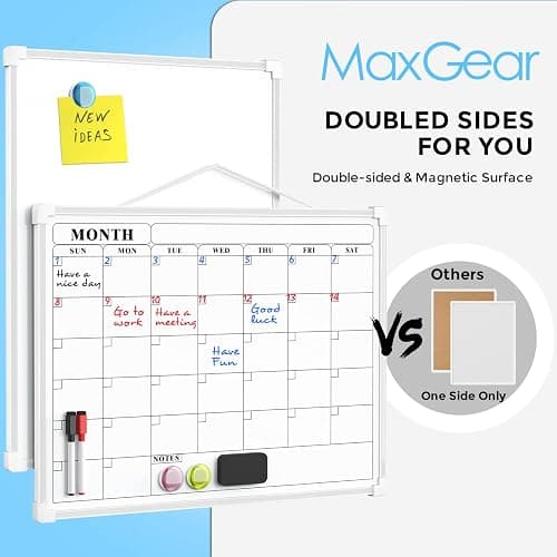 MaxGear Monthly Calendar Dry Erase Board for Wall, 16"x12" Small Hanging Double-Sided White Board, Portable Whiteboard for Planning, Drawing, Memo, to Do List, School, Home, Kitchen, Office thumbnail 3
