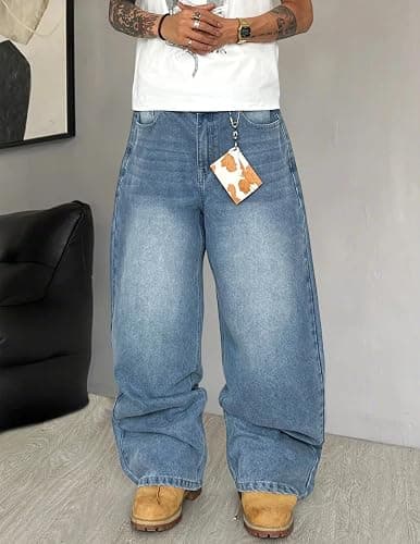 QGRSWBC Mens Wide Leg Jeans Super Baggy Pants Y2k Loose Fit Denim Jeans Skater Trousers Streetwear thumbnail 6