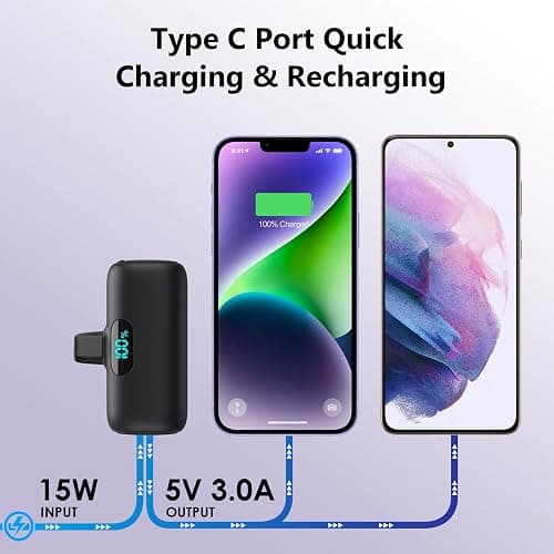 Mini Portable Charger for iPhone,Upgraded 5000mAh PD Fast Charging Battery Pack,LCD Display Cute Power Bank Portable Phone Charger for iPhone 14/14 Pro Max/13/13 Pro/12 Pro/11/XS/XR/X/8/7/6-Black thumbnail 6