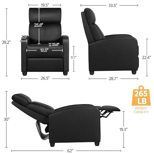 Yaheetech Recliner Chair PU Leather Recliner Sofa Home Theater Seating with Lumbar Support Overstuffed High-Density Sponge Push Back Recliners Armchair for Living Room thumbnail 3