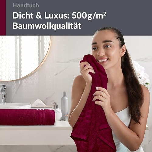 Lashuma Wellness Handtuch Set Damen 50x100 cm in Kirsch - Rot, London Flauschige Frottee Handtücher für das Badezimmer und Spa - 2 Handtuch 50x100 cm - Kirsch Rot thumbnail 6