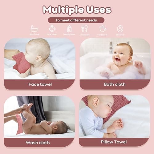 Yoofoss Muslin Baby Washcloths 100% Organic Cotton Face Towels 6 Pack Wash Cloths for Baby 12x12in Soft and Absorbent Baby Wipes (Gradient Pink) thumbnail 6