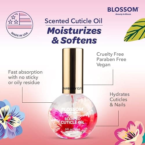 Blossom Cuticle Oil for Nails, Hydrating, Moisturizing, Scented Nail Oil Cuticle Care, Infused with Real Flowers, Made in USA, 0.5 fl. oz, Strawberry thumbnail 6