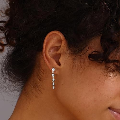 SELFROSE Silver Earrings for Women,Dainty Dangle Earrings Silver Plated Drop Earrings for Women Trendy Hypoallergenic CZ Stud Earrings Wedding Pearl Earrings Dangling Cute Small Hoop Earrings Jewelry - 5cz sl thumbnail 5