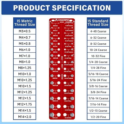 AMJIANGPIN Thread Checker, 30 Nut & Bolt Thread Size Checker 15 Standard &15 Metric, Wall-Mounted Stainless Steel Thread Gauge Checker with Inch & Metric, Bolt Size Finder thumbnail 4