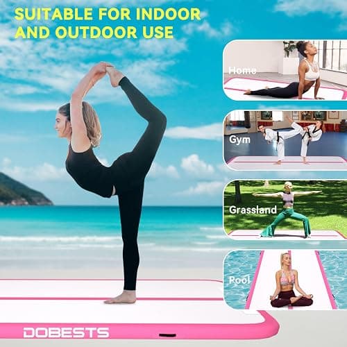 DOBESTS Gymnastics Mat Inflatable Tumble Track Tumbling Mat 6.6ft/10ft/13ft/16ft/20ft,for Home Use Training Yoga Cheerleading with Air Pump thumbnail 6